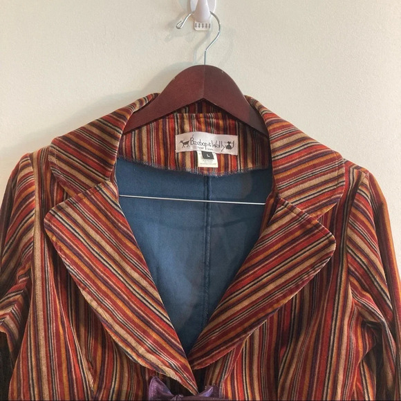 BEEBOP & WALLY Sz L  Velvet Striped Satin Bow Front Unlined Jacket - Picture 6 of 9